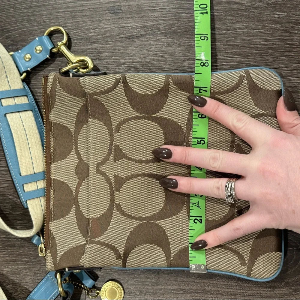 COACH Brown With Blue Signature Crossbody Handbag - Picture 11 of 14